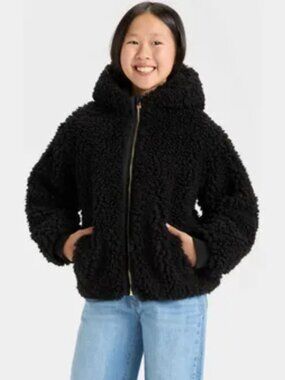 NEW Girls' Faux Shearling Hooded Jacket - art class™ Black